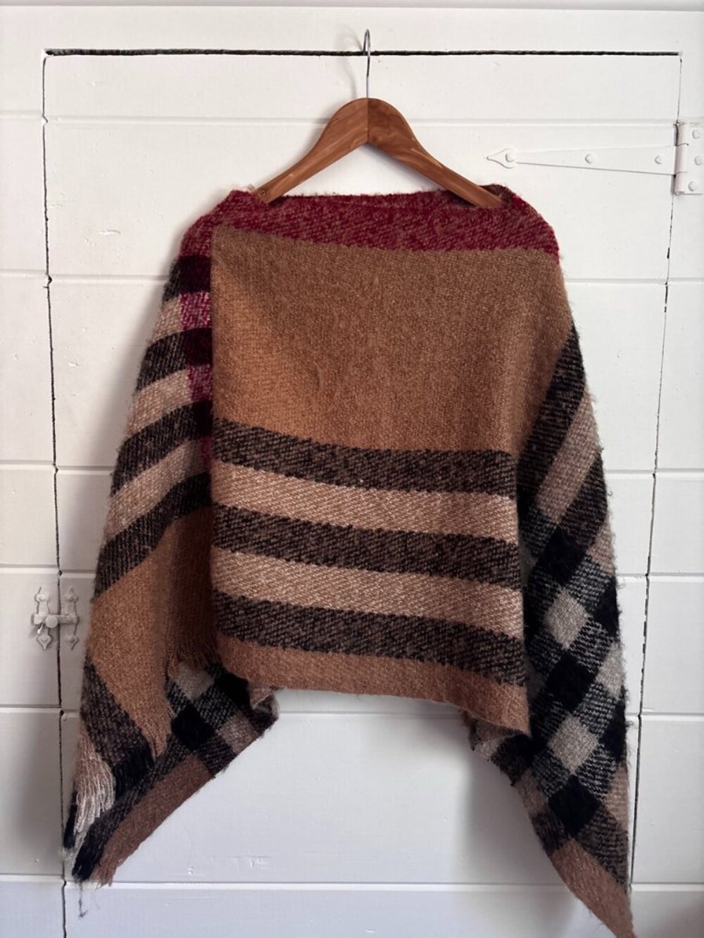 Women's Brown and Tan Plaid Poncho